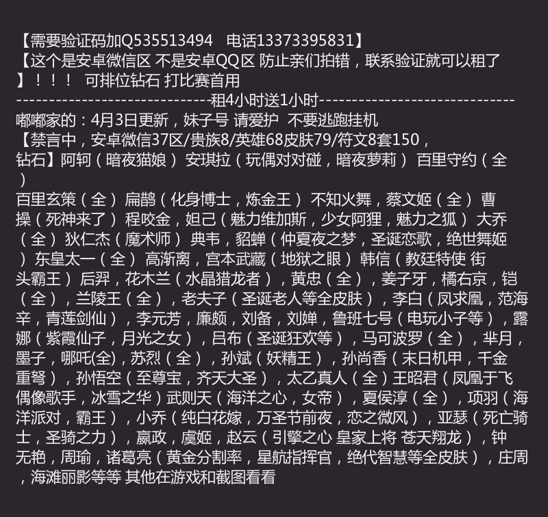 王者荣耀租号