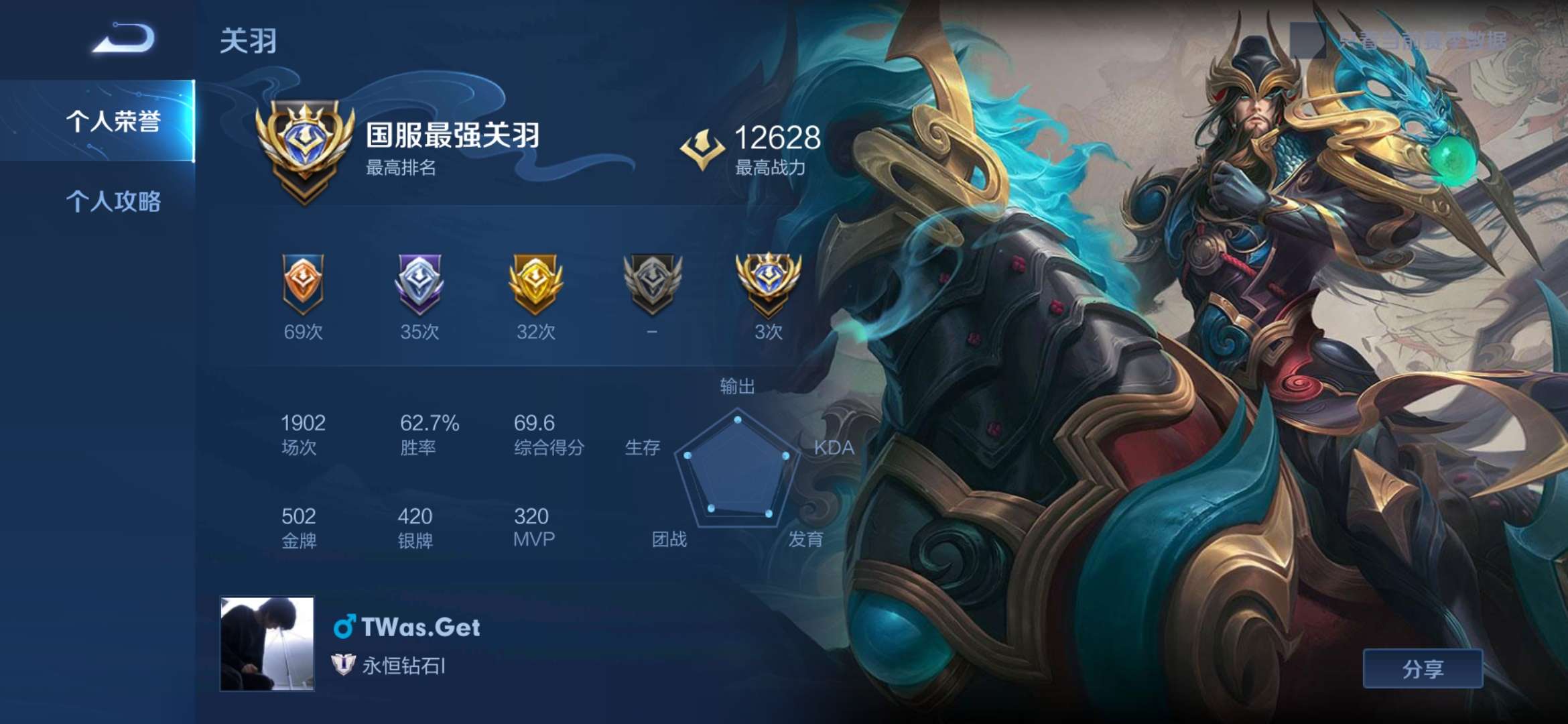 鸣剑曳影/历史国服最强边路关羽/关羽全皮武圣120p海洋之心