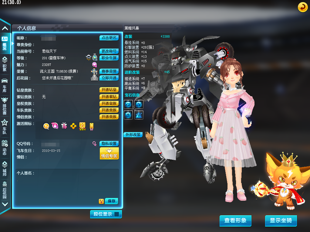 6ts t2黑暗风暴暗影刺客s雷神之怒风速全3级宝石飞虎王_qq飞车_电信