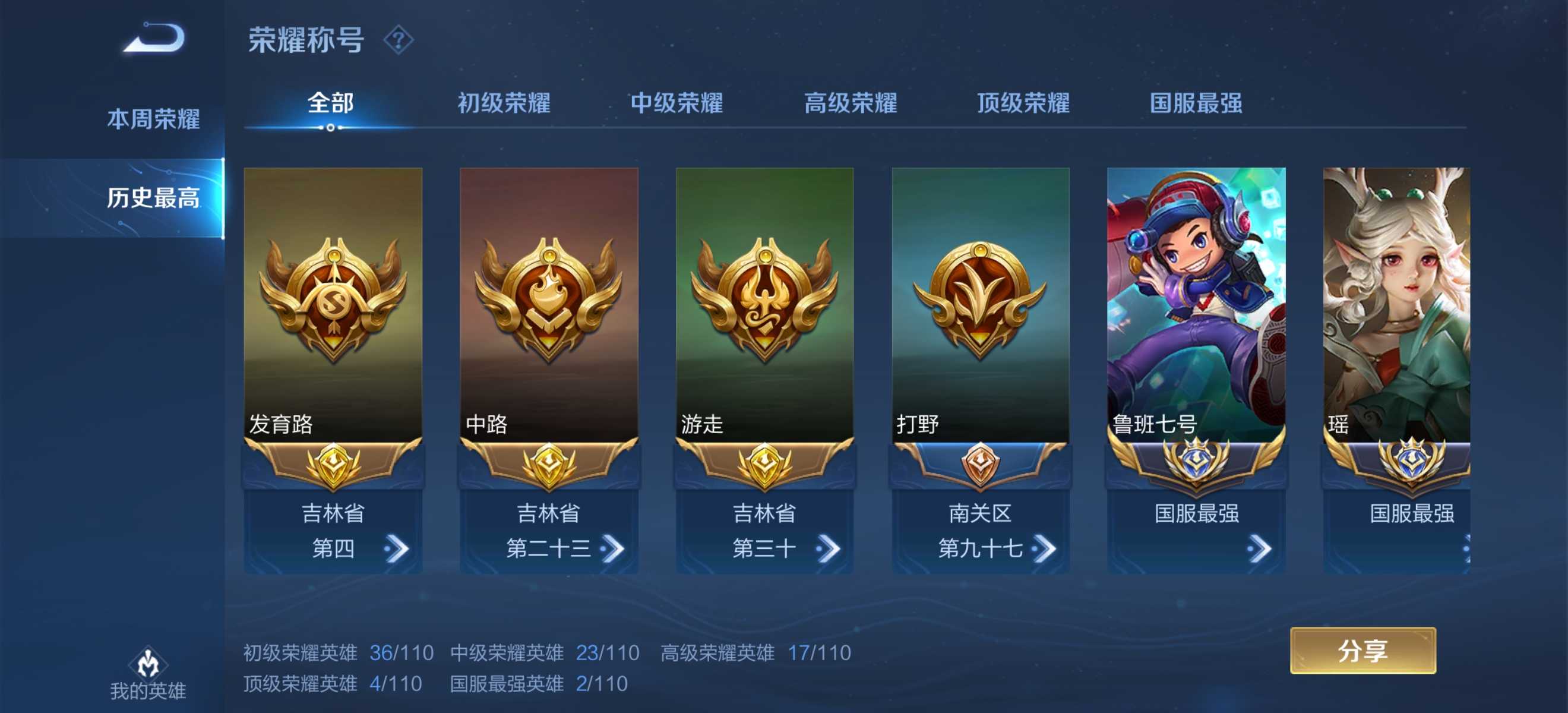 正式服历史双大国服瑶鲁班7815数字标貂蝉百强小乔此王者荣耀账号