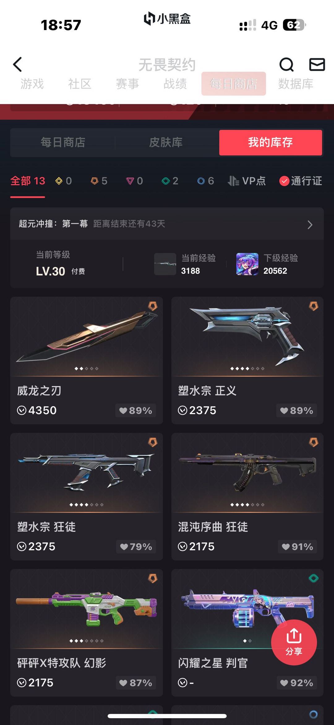 可排位 钻1 混沌+黑波正义 黑波ak 威龙之刃 砰砰m4此Valorant账号已出租35次帐号出租-租号玩