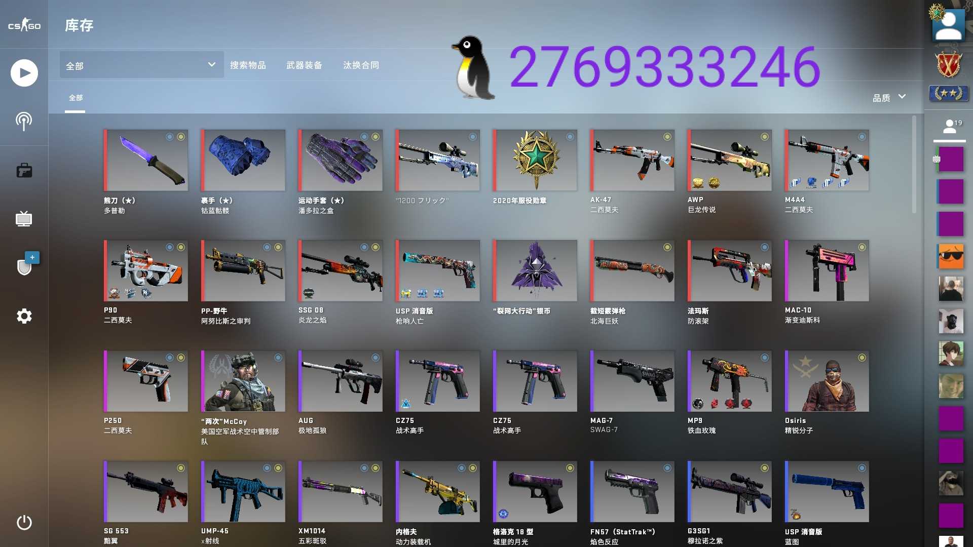 【贴纸勿动】龙狙永恒/蓝宝石熊/潘多拉/全息泰坦m4/蓝骷髅此csgo账号